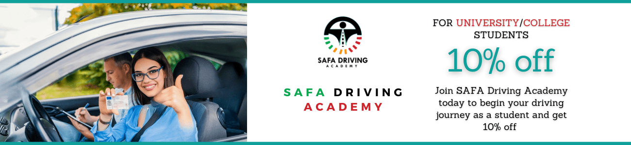 An advertisement slider for SAFA Driving Academy's student discount for driving lessons in durham